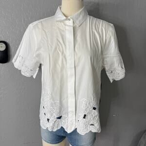 Karl Lagerfeld Paris Limited Edition Floral Cutout Top in White, M